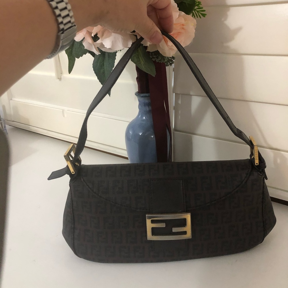 Fendi Brown Monogram Shoulder Bag with Gold Hardware